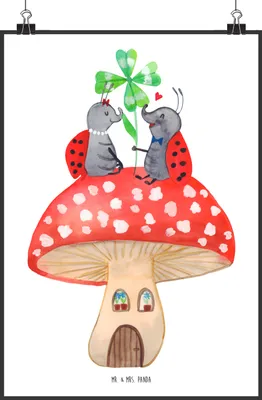 Produktbild von Mr. & Mrs. Panda Bild Marienkäfer Fliegenpilz DIN A1 - Weiß - Geschenk, Fleigenpilzhaus, Zuhause, Kunstdruck, Wohnung, Poster, drucke, Haus, Plakat, wanddeko