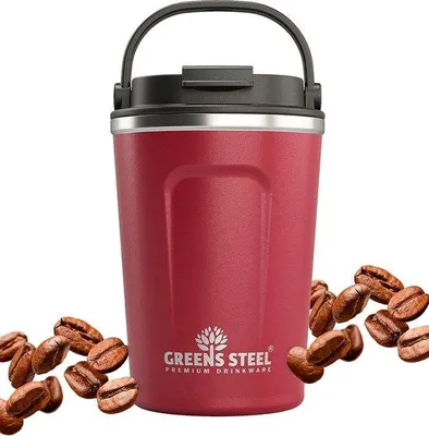 Obrázok produktu pre Opakovane použiteľný cestovný hrnček na kávu, 350 ml, červený, pohár s viečkom a uchom, izolovaný pohár na teplé a studené nápoje, nepretekajúci hrnček na čaj, kávu, bez BPA