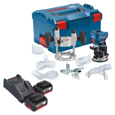 Produktbild von Bosch GKF 18V-8 Professional Akku Kantenfräse 18 V 8,0 mm Brushless + 2x Akku 5,0 Ah + Ladegerät + Taucheinheit + L-Boxx