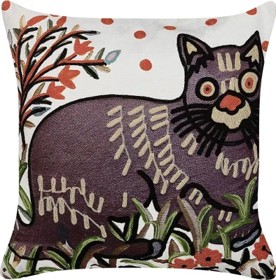 Produktbild von BELIANI Dekokissen Mehrfarbig Baumwolle und Wolle Stoffbezug mit Polyester-Füllung 50x50 cm Katzenmotiv Accessories Wohn- u. Schlafzimmer Flur