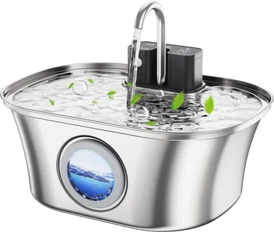 Produktbild von Kabelloser Katzentrinkbrunnen–batteriebetriebener Katzentrinkbrunnen aus Edelstahl, automatischer kabelloser Haustiertrinkbrunnen für den Innenbereich