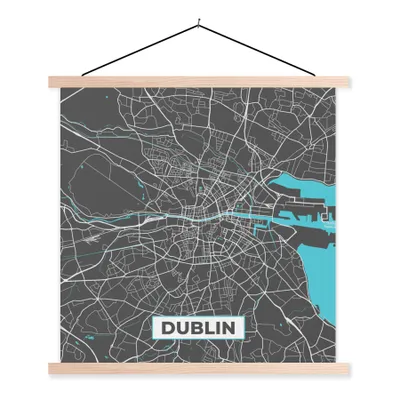 Produktbild von MuchoWow® Textilposter Dublin - Stadtplan - Karte - Blau 40x40 cm mit holzfarbenen Rahmen - Posterleiste