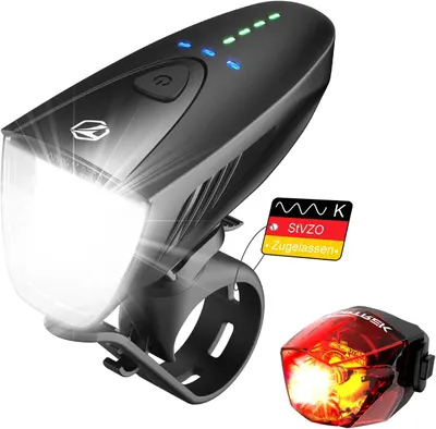 Zdjęcie produktu dla Zestaw oświetlenia rowerowego, 100 luksów, zestaw oświetlenia rowerowego, ładowanie przez USB, oświetlenie rowerowe, zestaw LED, wodoszczelność IPX5