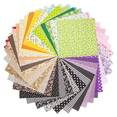 Image de Lot de 70 pièces de tissu en coton pour patchwork, idéal pour les travaux de couture créatifs