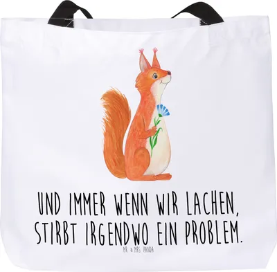 Produktbild von Mr. & Mrs. Panda Reisetasche Eichhörnchen Blume - Weiß - Geschenk, Beutel, Einkaufstasche, Tasche, glücklich Spruch, Motivation Sprüche, Laptoptasche, Spaß, Eichhorn