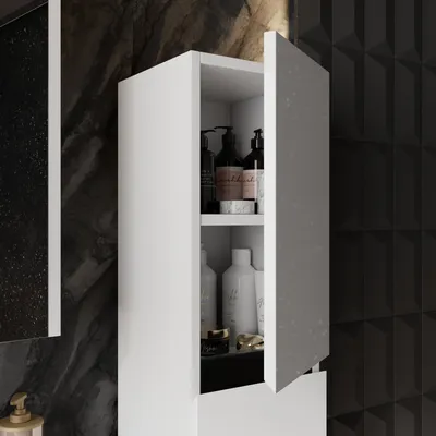 Produktbild von KAREN banyo Badezimmer Hochschrank 30cm Breit Venus Weiß 114,5 x 30 x 32 cm| Softclose-Türen | unsichtbaren Griffen | Badezimmerschrank Badschrank Badhochschrank Badregal