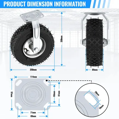 Immagine prodotto di Set di 4 ruote - Ruote per mobili, diametro 250 mm - 2 ruote piroettanti, 2 ruote fisse - Ruote in gomma - Capacità di carico: 200 kg - Adatte per mobili, carrelli, attrezzature