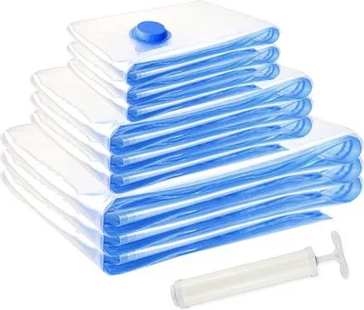 Obrázok produktu pre 9 ks vákuových vreciek na zips na oblečenie, 3 x veľké 100 x 80 cm + 3 x stredné 80 x 60 cm + 3 x malé 60 x 40 cm, vákuové vrecia na oblečenie, priestorovo úsporné deky