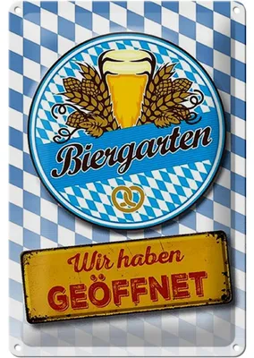 Produktbild von Blechschild Biergarten wir haben geöffnet, 30 x 20 cm, Blechschilder Spruch Getränk Alkohol, Bier Bayern