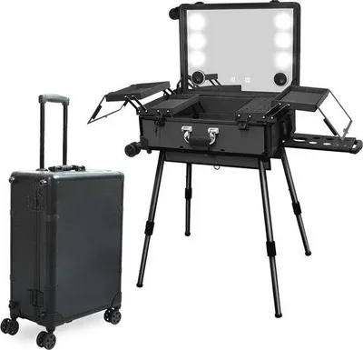 Produktbild von Professioneller Kosmetikkoffer mit beleuchteter Spiegel, Bluetooth, Rolltrolley und Haarstyling-Organizer