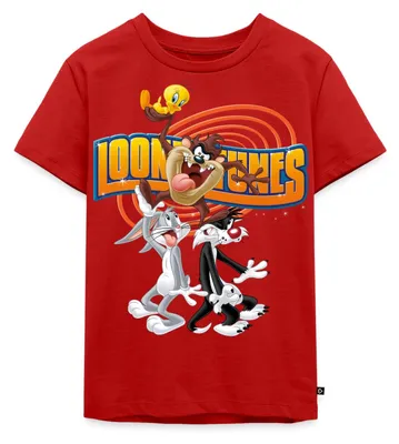 Produktbild von Spreadshirt Looney Tunes Bugs Bunny, Taz, Sylvester & Tweety Kinder Premium T-Shirt, 110/116 (4 Jahre), Rot