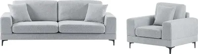 Produktbild von 3-Sitzer-Sofa und Sessel aus strukturiertem Stoff in Hellgrau JAMOLO