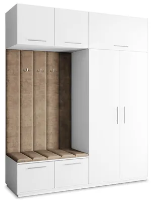 Produktbild von Masseno Garderobe-Set REMA 200/240/60 cm Modern Garderobenschrank Weiß, Veloursstoff MONOLITH 09 (Beige)