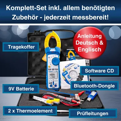 Immagine prodotto di PEAKTECH True RMS Stromzange, P 1670, 1000 A AC/DC, Bluetooth