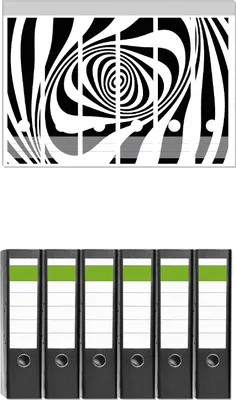 Produktbild von Wallario 6 Stück breite Ordner inkl. Klebeetiketten mit Motive Optische Täuschung - Zebra Muster - schwarz weiß -  Set mit Rückenschildern / Ordnerrücken Stickern