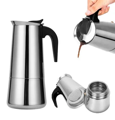 Immagine prodotto di Omgoods - Moka in acciaio inossidabile 201 - Macchina per il caffè - Percolatore - Capacità 450 ml - Valvola di sicurezza - Resistente e anticorrosivo