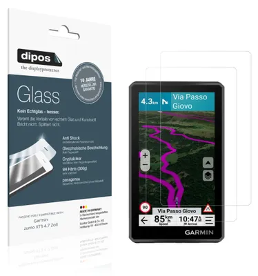 Produktbild von 2x Schutzfolie für Garmin zumo XT3 4.7 Zoll - Anti-Shock 9H Folie dipos Glass Kunststoffglas