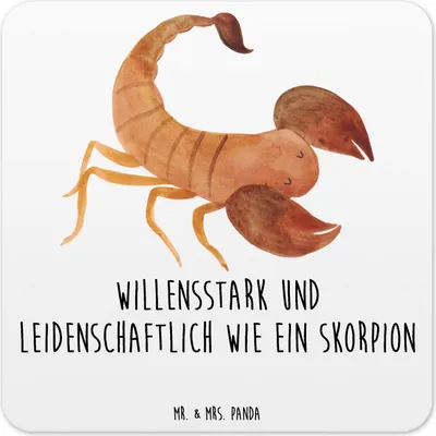 Produktbild von Mr. & Mrs. Panda Untersetzer für Gläser Sternzeichen Skorpion 10er Set - Weiß - Geschenk, Getränke-Untersetzer, Geburtstag Oktober, Glas-Untersetzer, Skorpione, November
