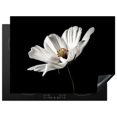 Produktbild von KitchenYeah© Herdabdeckplatte Schwarz - Weiß - Blumen , 71x52cm, Küche Deko, Glaskeramikkochfeld Herdabdeckung, Abdeckplatte fùr Kochfeld