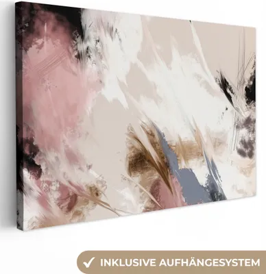 Produktbild von MuchoWow® - Leinwandbilder - Farbe - Abstrakt - Rosa - Weiß, Wandbild, Wanddeko Bilder Wohnzimmer, 120x80 cm