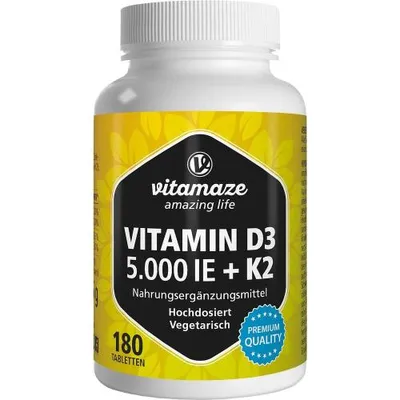 Produktbild von Vitamin D3 K2 5000 I.E./100 \µg hochdosiert Tabl. 180 St