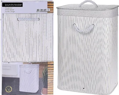 Produktbild von Wäschetonne Bambus weiß 40x30x60cm Wäschekorb Wäschesammler Laundry