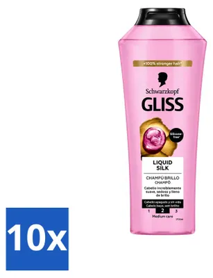 Productafbeelding van 10 x Gliss-Kur Liquid Silk Shampoo voor zijdezacht haar - 400 ml - Voordelige verpakking - 10 stuks