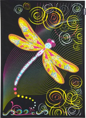 Produktbild von PSYWORK Schwarzlicht Stoffposter Neon "Trippy Dragonfly", 0,5x0,7m