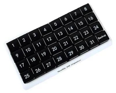 Image de Boîte à pilules Pillendose pour 31 jours, organisateur mensuel de pilules, amovible, noire, avec de grands compartiments, sans BPA