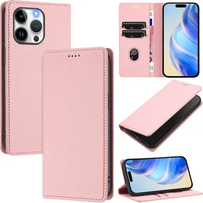 Collage of product images showing a pink phone case from different angles and in use.