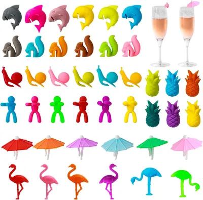 Produktbild von Bunte Glasmarkierer – Set mit 42 Stück – Weinmarkierer – für Gläser – wiederverwendbar – für Partys – Hochzeitsaccessoires