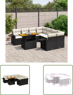 Produktbild von The Living Store 9-tlg. Garten-Sofagarnitur mit Kissen Schwarz Poly Rattan