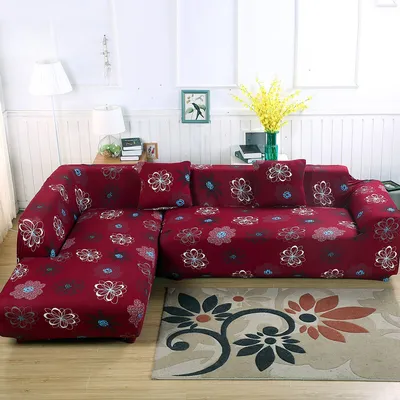 Produktbild von 3 Sitze Sofa Überwürfe Sofabezug Stretch elastische Sofahusse Sofa Abdeckung + 2 St Kissenbezüge für Sofa Sectional Couch (Rote Blume,170-220cm)