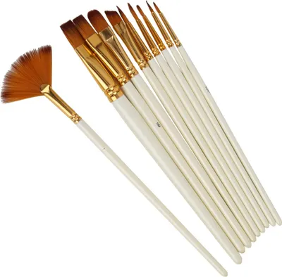 Image de 10 pinceaux en nylon, manche en bois, en forme d'éventail, pour l'aquarelle