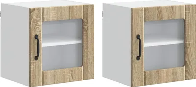 Obrázok produktu pre vidaXL Nástenná sklenená skriňa LUCCA, 2 ks, dub Sonoma, 40 x 31 x 40 cm