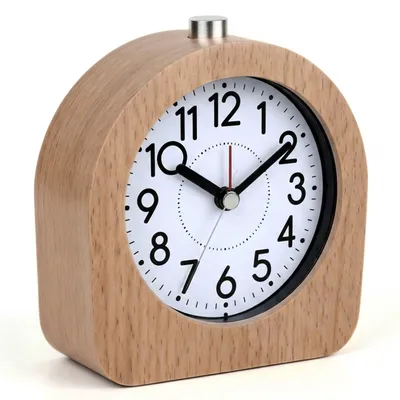 Imagen del producto de Relaxdays, despertador analógico de madera, con función de repetición, iluminación, sin tictac, funciona con pilas, despertador de madera retro, color marrón claro