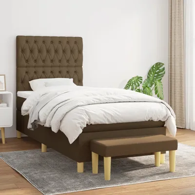 Immagine prodotto di The Living Store Letto a molle con materasso marrone scuro 100x200 cm in tessuto