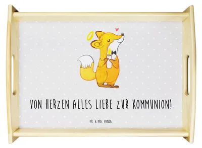 Produktbild von Mr. & Mrs. Panda Servierplatte Holz Fuchs Kommunion - Grau Pastell - Geschenk, Sofa Tablett, Glauben, sofatablett, Serviertablett, Gott, Liebe, Servier, Gläubig, Deko