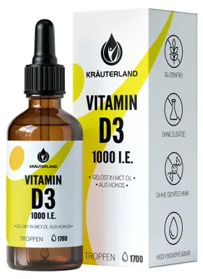 Produktbild von Kräuterland Vitamin D3 in MCT-ÖL 50ml - 1000 I.E. Vitamin D3 pro Tropfen