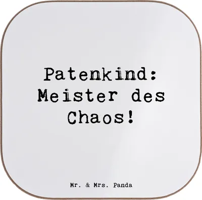 Produktbild von Mr. & Mrs. Panda Untersetzer für Gläser Spruch Patenkind Chaosmeister - Weiß - Geschenk, Jubiläen, gläseruntersetzer, Patenschaft, Tischuntersetzer, Tassen, Humor, Chaos