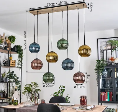 Produktbild von Cesaro Hängelampe Metall/Holz/Riffelglas, Schwarz/Natur/Blau/Grün/Kupfer/Gold