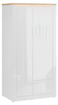 Produktbild von Furniture24 Kleiderschrank Duraoak Duks822Lb-Q356 Drehtürenschrank 96.4 X 192.2 X 59.7 Cm Mit Led - Weiß Hochglanz