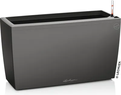A rectangular planter with a water level indicator.