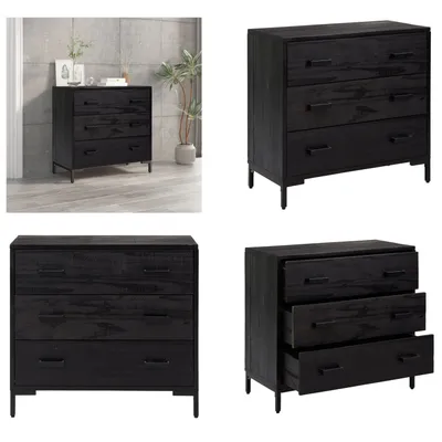 Zdjęcie produktu dla vidaXL Czarna komoda z szufladami 75x35x70 cm z litego drewna sosnowego - komoda z szufladami - kredens - szafka z szufladami