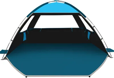 Imagen del producto de Tienda de campaña para 3-4 personas, de color azul con protección solar oscura, de 220x150x125 cm, con porche