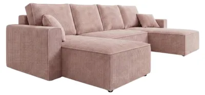 Produktbild von AMBER U Ecksofa U-Form 305x140 cm Cord Schlafsofa Bettkasten Wohnlandschaft links rechts Rosabeige PetFriendly