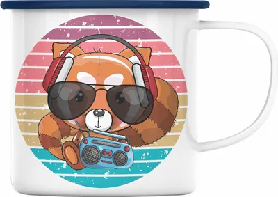 Produktbild von Trendation - Cooler Roter Panda Emaille Tasse Musik Kinder Geschenkidee für Jungs Mädchen Lustige Grafik (Blau)