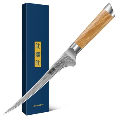 Imagen del producto de HOSHANHO, cuchillo de filetear damasco de 18 cm, cuchillo profesional flexible para eviscerar pescado