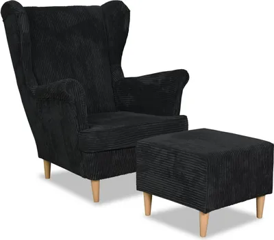 Produktbild von Family Meble Ohrensessel mit Hocker Bonito Relaxsessel Skandinavisch Bequemer Cord Sessel Loungesessel Fernsehsessel Wohnzimmer Schlafzimmer (Anaf 19)