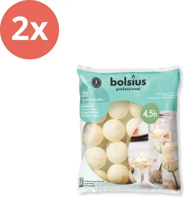 Zdjęcie produktu dla Bolsius - Świece pływające - Ø4,5 cm - 20 sztuk w opakowaniu - Ivory - Value pack - 40 sztuk - 2 opakowania